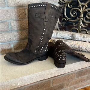 Studded Brown Leather Boots
